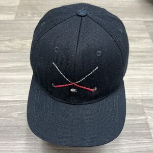 Vintage Lids Field Hockey Snapback Hat Embroidered Needlepoint Black White Pink